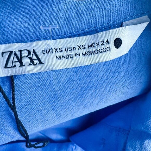 ZARA Belted Shirt Dress Light Blue Collared Maxi Asymmetric Seamwork Tiered XS - Picture 5 of 5